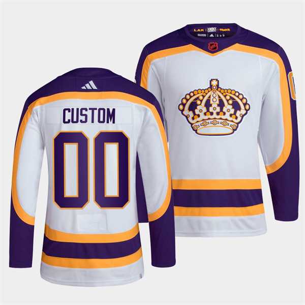 Men's Los Angeles Kings Custom White 2022 Reverse Retro Stitched Jersey-0